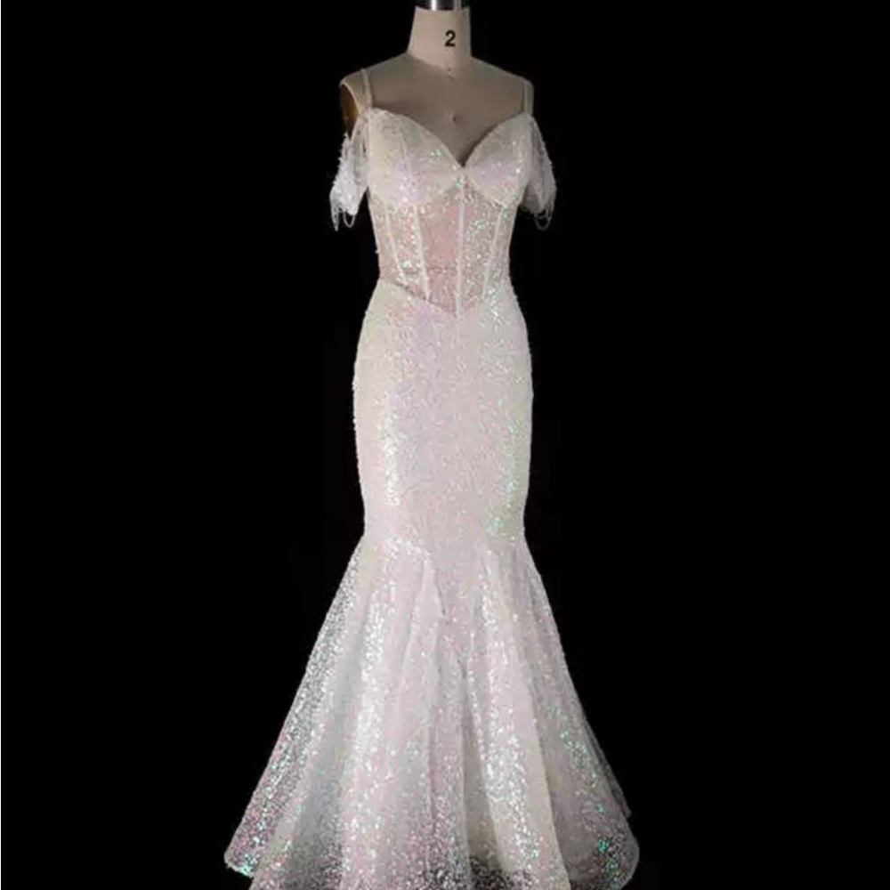 Size S (4) Pink V-neck strap temperament sequin slim fishtail dress